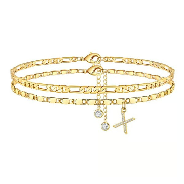 CharmLuxe – Letter Layered Ankle Bracelet Set
