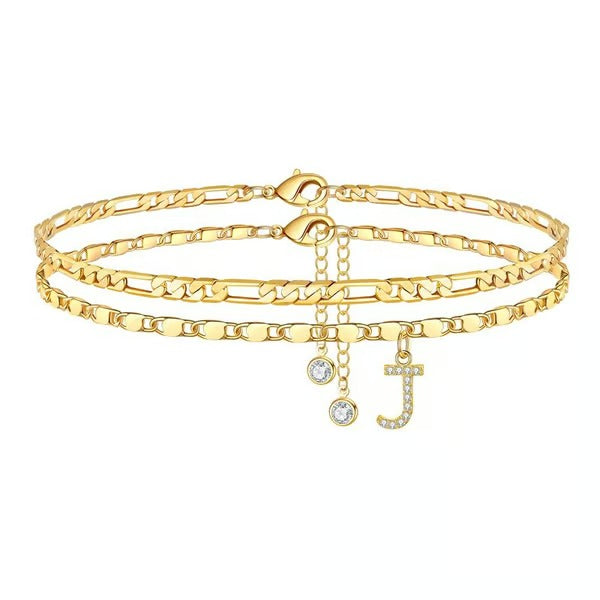 CharmLuxe – Letter Layered Ankle Bracelet Set