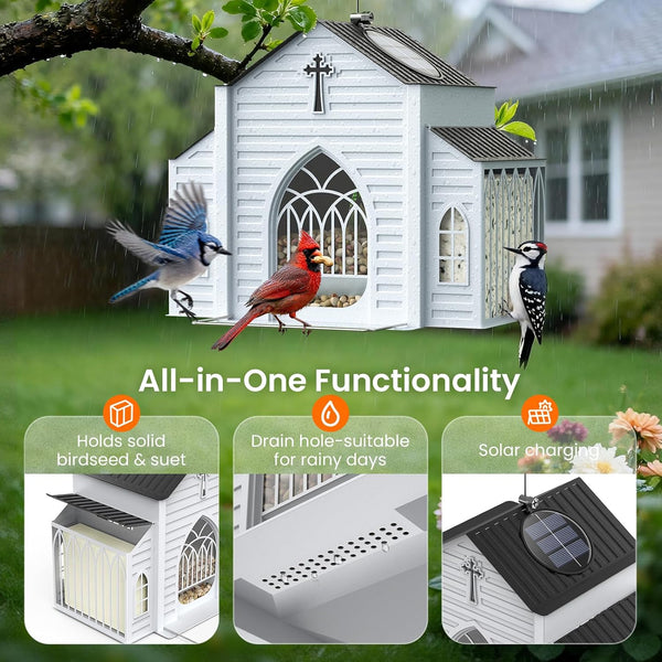 Church-Shaped Metal Solar Bird Feeder