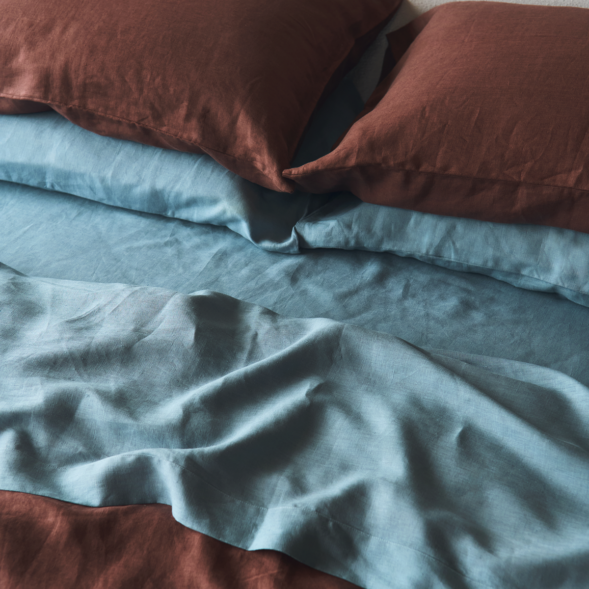 Cacao & Lagoon 100% French Flax Linen Bedding Bundle