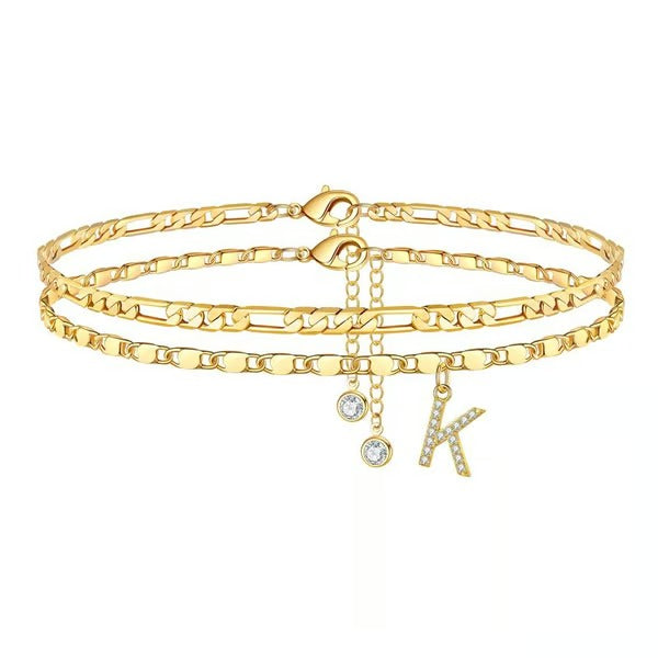 CharmLuxe – Letter Layered Ankle Bracelet Set