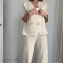 Lyricra — Metallic Button Knit Sweater & Wide-Leg Pants Set