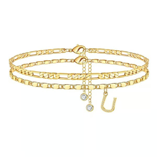 CharmLuxe – Letter Layered Ankle Bracelet Set