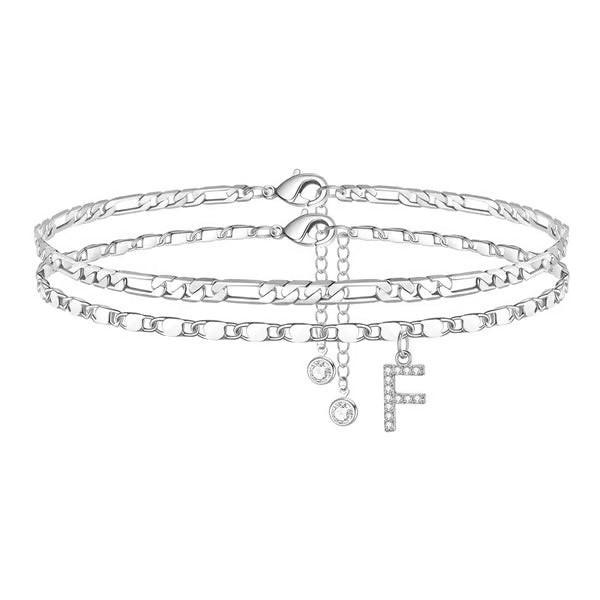 CharmLuxe – Letter Layered Ankle Bracelet Set