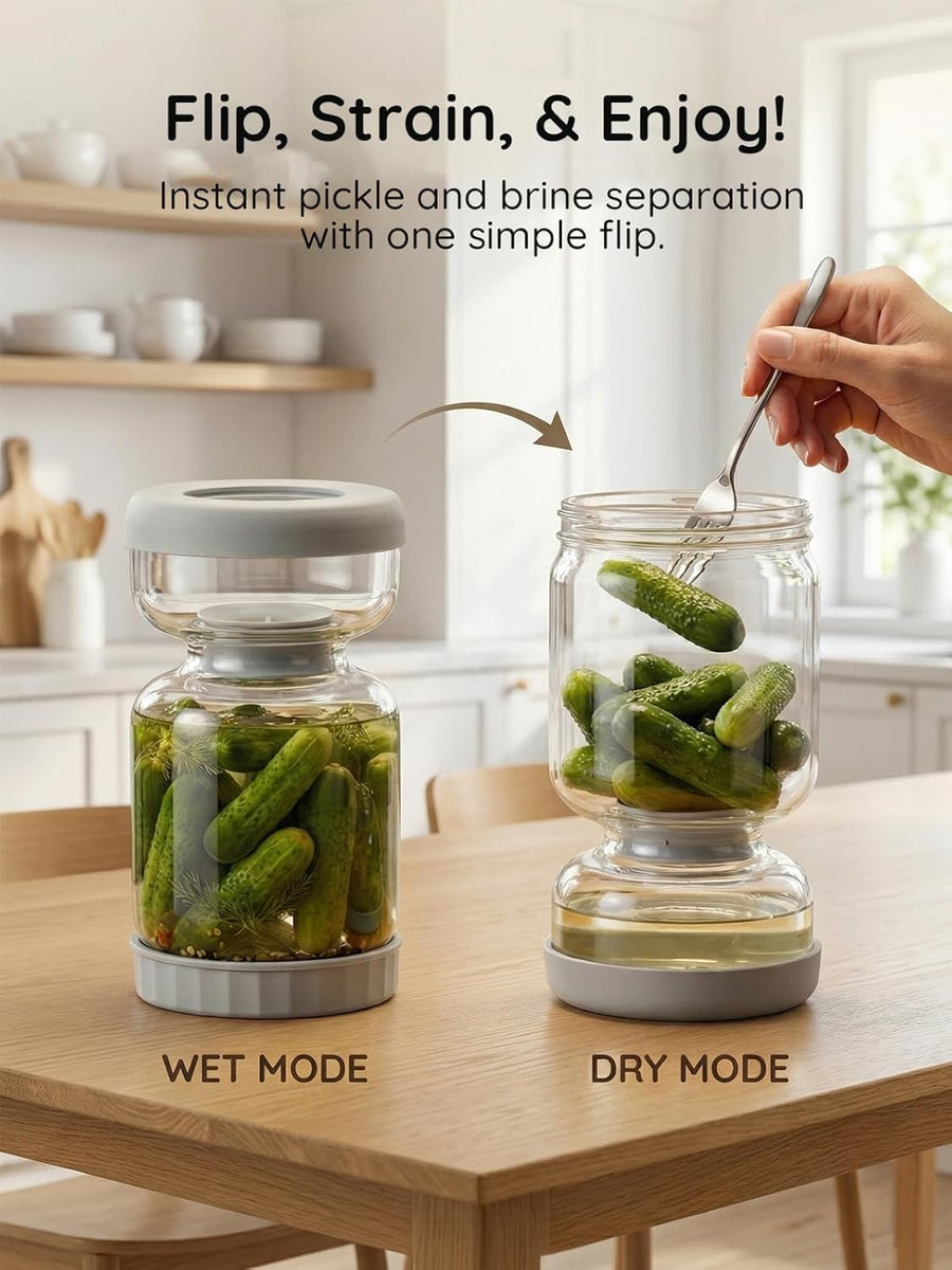 PickleViva™ – Easy-Serve Pickle Jar With Built-In Separator