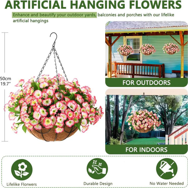 FloraVista  - Vibrant Artificial Hanging Plants Flowers Basket