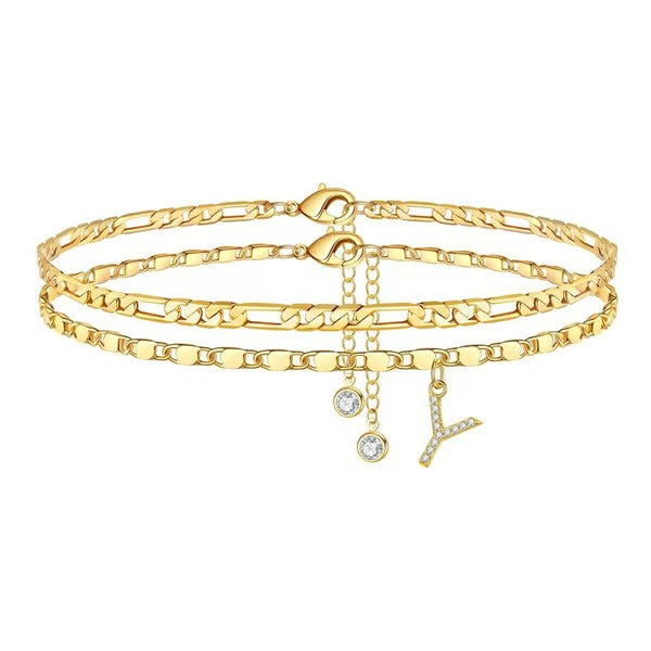 CharmLuxe – Letter Layered Ankle Bracelet Set