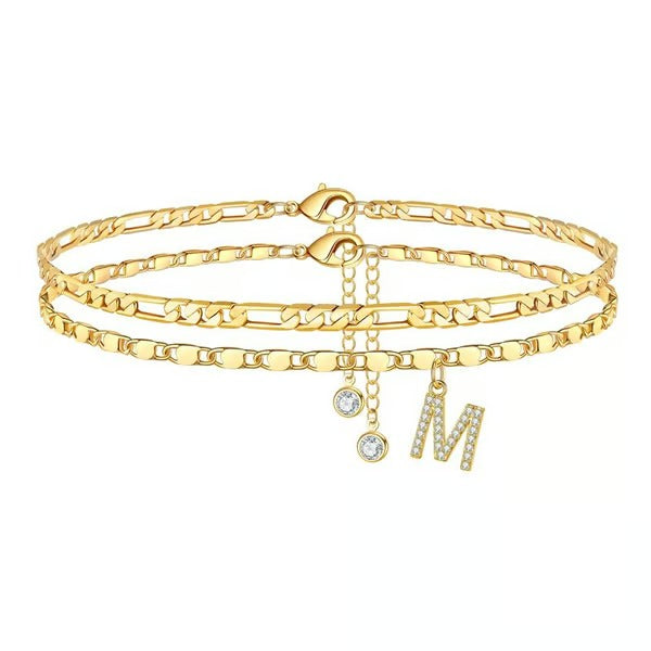 CharmLuxe – Letter Layered Ankle Bracelet Set