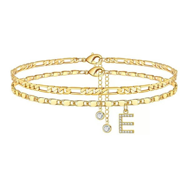 CharmLuxe – Letter Layered Ankle Bracelet Set