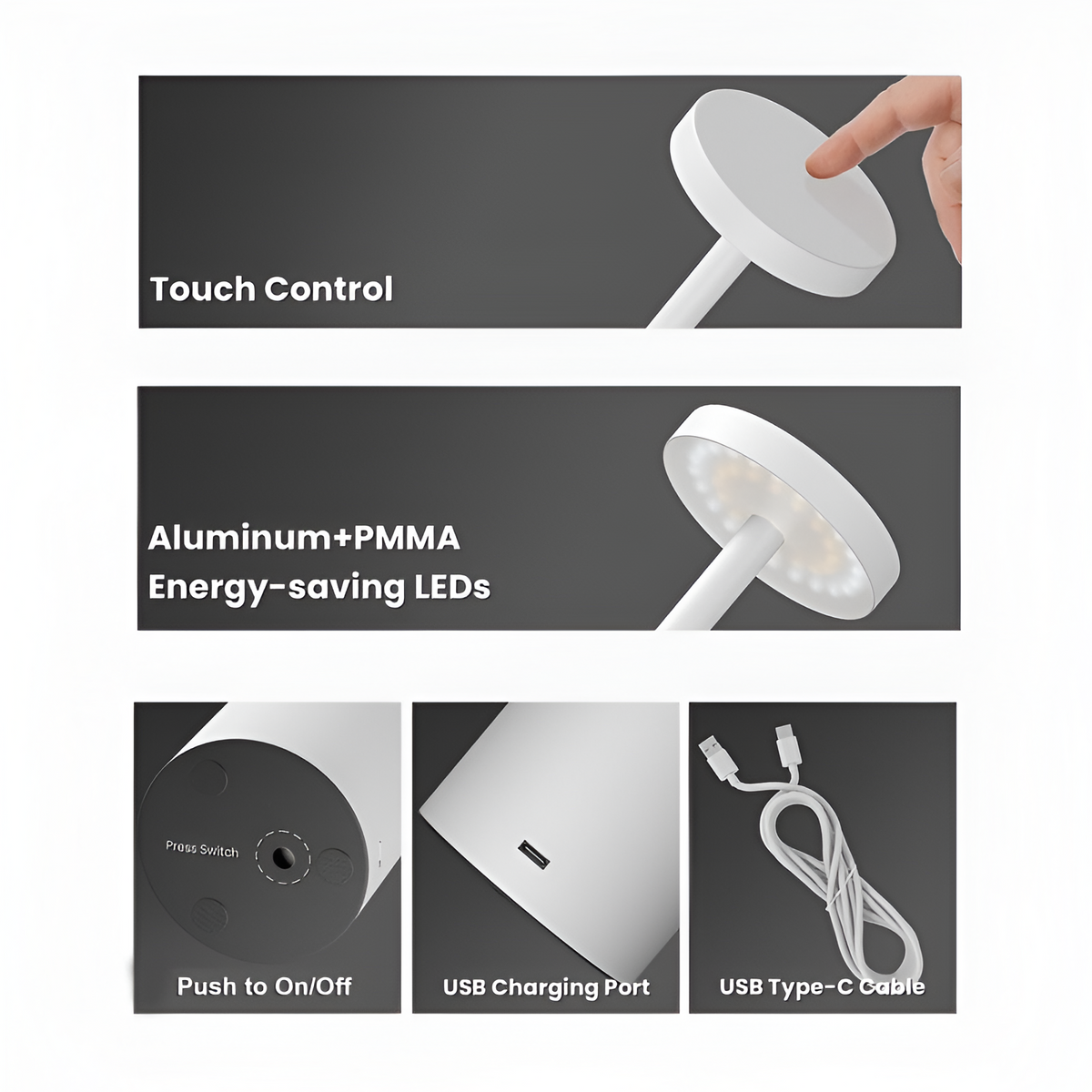 Auralis™ – Minimalist Dimmable Rechargeable LED Table Lamp
