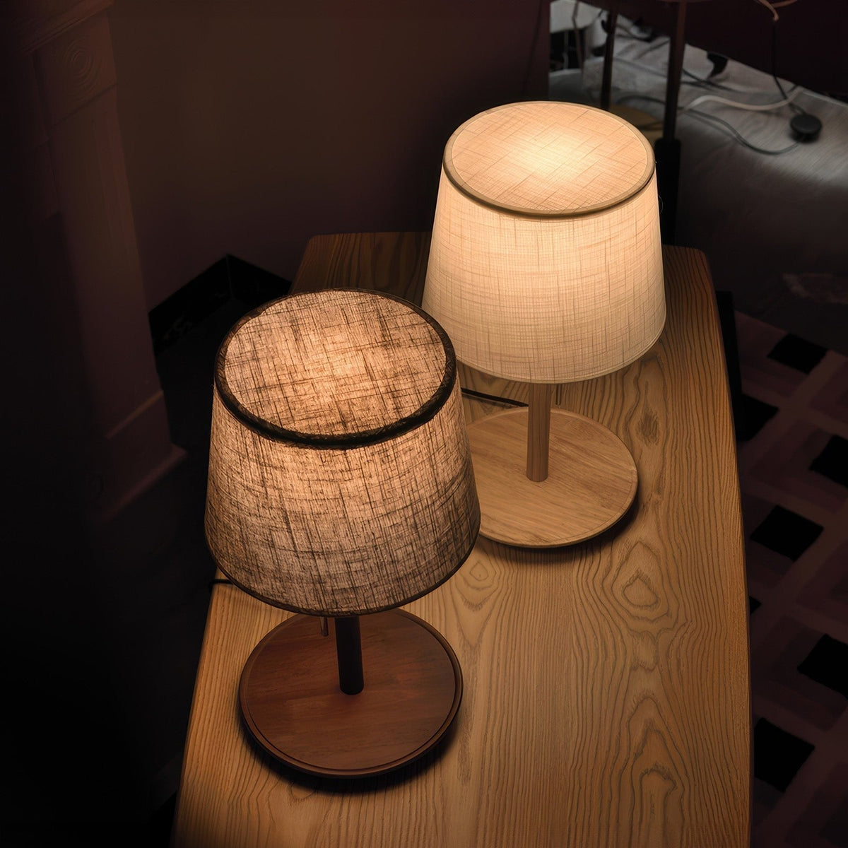 Gentle Glow Nordic Walnut Lamp with Luxury Fabric Accents