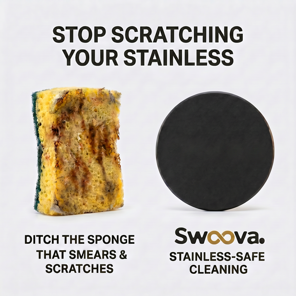 Restore Stainless Steel Shine Faster with Powerful Cleaning Sponge