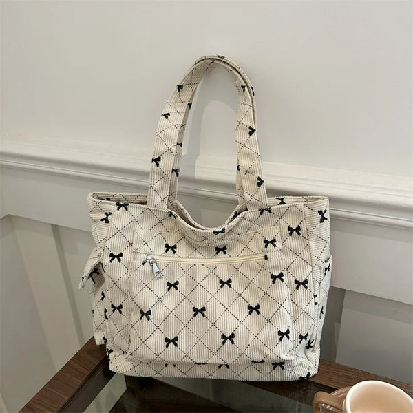 Bella Bow Tote – Lightweight Fabric Handbag with Elegant Bow Detail for Women