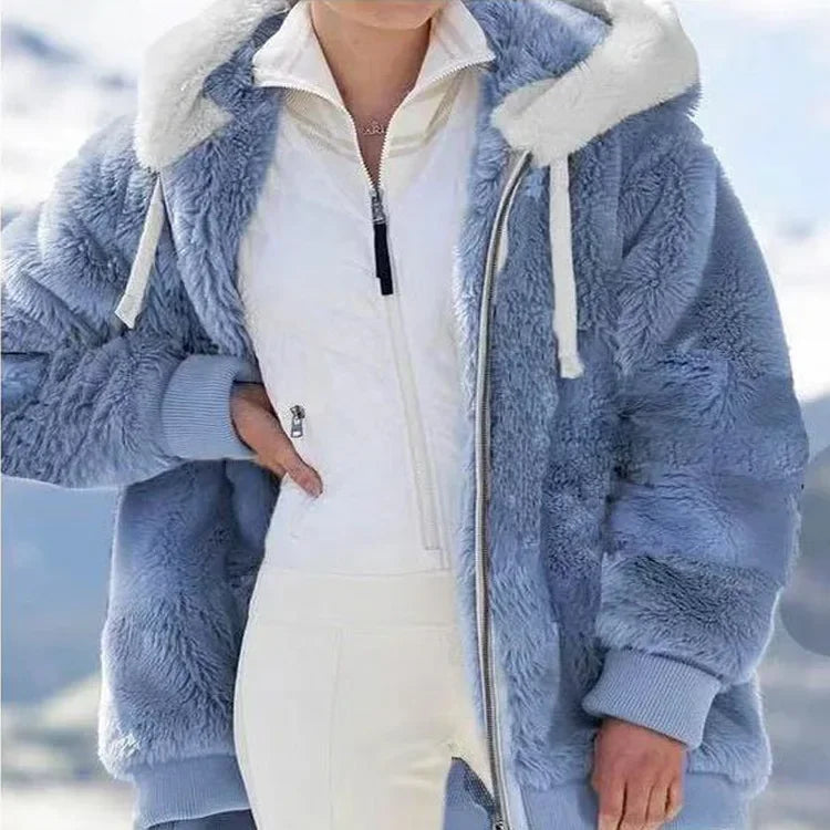 PlaidFusion - Women's Hooded Cashmere Coat