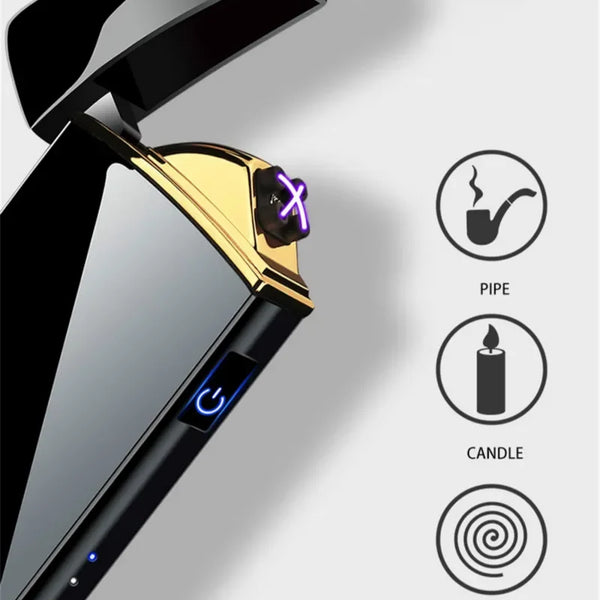 Rechargeable USB Plasma Lighter with Windproof Double Arch Flame – Stylish Metal Design for Indoor and Outdoor Use
