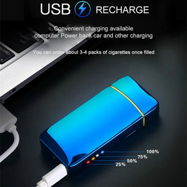 Rechargeable USB Plasma Lighter with Windproof Double Arch Flame – Stylish Metal Design for Indoor and Outdoor Use