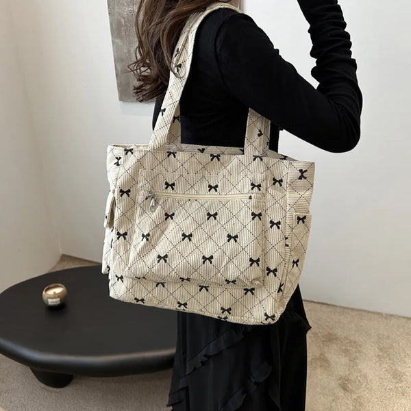 Bella Bow Tote – Lightweight Fabric Handbag with Elegant Bow Detail for Women