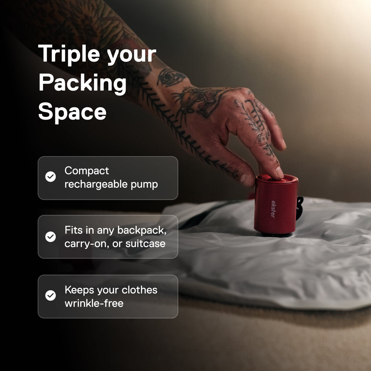 TravelPack™ Vacuum Kit Compresses Clothes for Effortless Travel