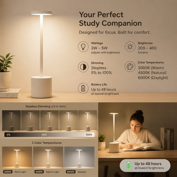 Auralis™ – Minimalist Dimmable Rechargeable LED Table Lamp