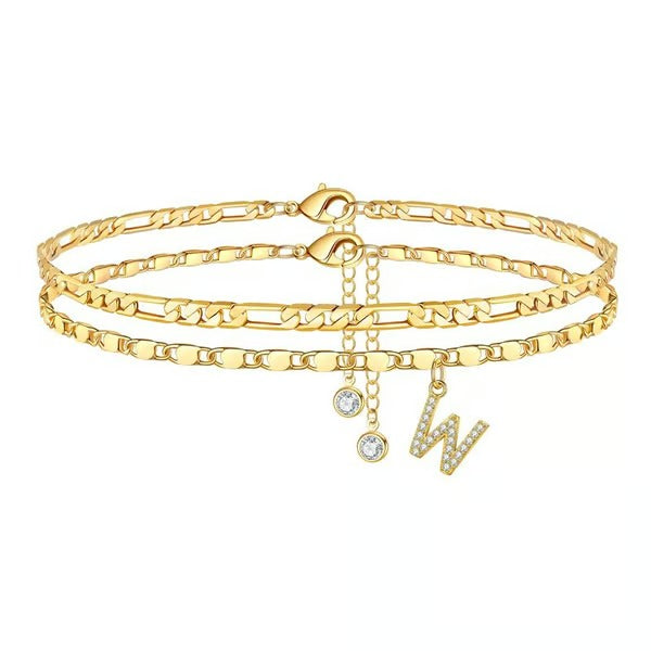 CharmLuxe – Letter Layered Ankle Bracelet Set