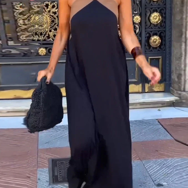Cross Halter Neck Sleeveless Stitching Dress