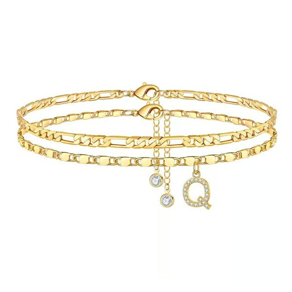 CharmLuxe – Letter Layered Ankle Bracelet Set