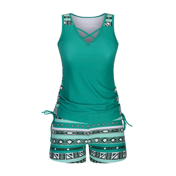 Luxlue Women's Tummy Control Tankini Set with Built-In Bra – Figure-Flattering Boho Swimsuit with Shorts