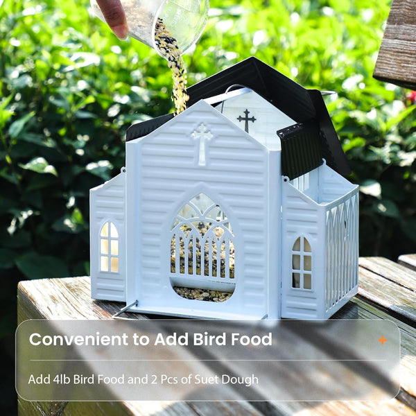 Church-Shaped Metal Solar Bird Feeder