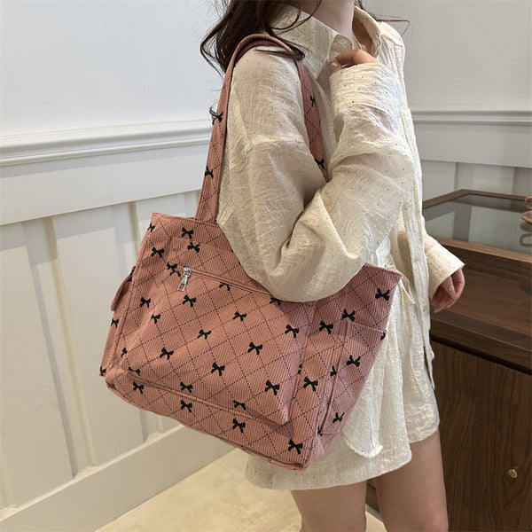 Bella Bow Tote – Lightweight Fabric Handbag with Elegant Bow Detail for Women