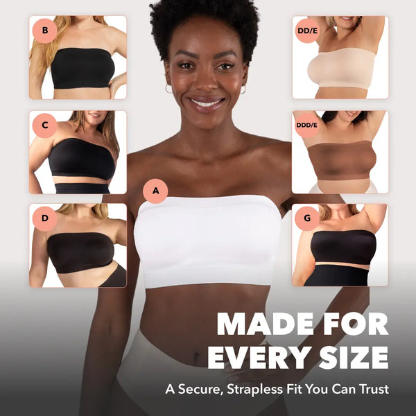 Convertible Strapless Bandeau Bra with Wireless Comfort, Anti-Slip Grip & Removable Straps