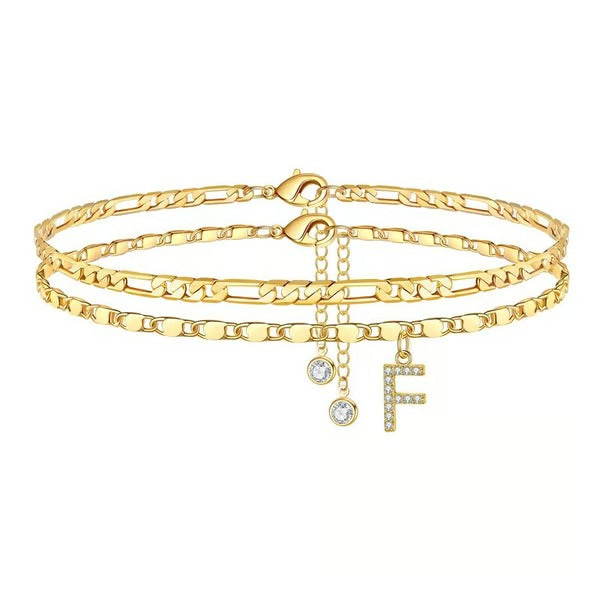 CharmLuxe – Letter Layered Ankle Bracelet Set