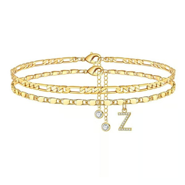 CharmLuxe – Letter Layered Ankle Bracelet Set