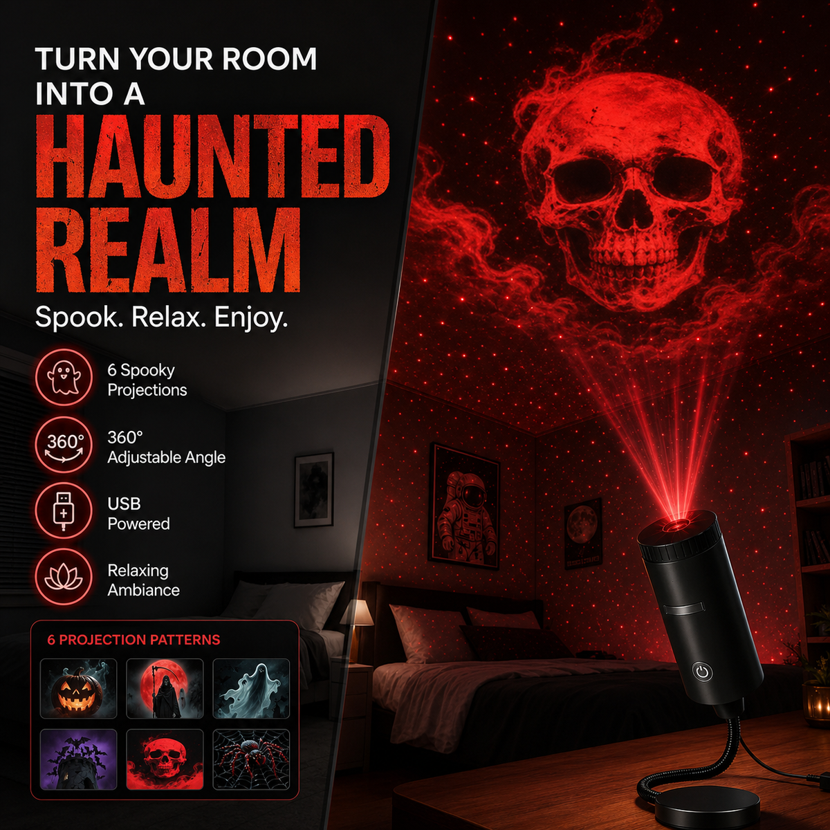 SpookLume™ HD Halloween Projector – 6 Spooky Themes for Instant Halloween Atmosphere