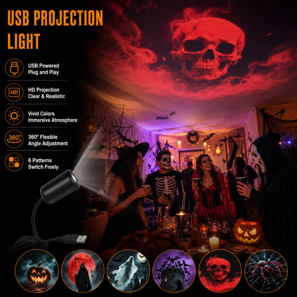 SpookLume™ HD Halloween Projector – 6 Spooky Themes for Instant Halloween Atmosphere